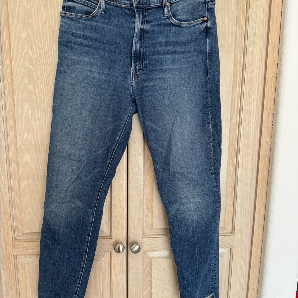 MOTHER Stunner Zip Ankle Step Fray Jeans in Blue Denim
